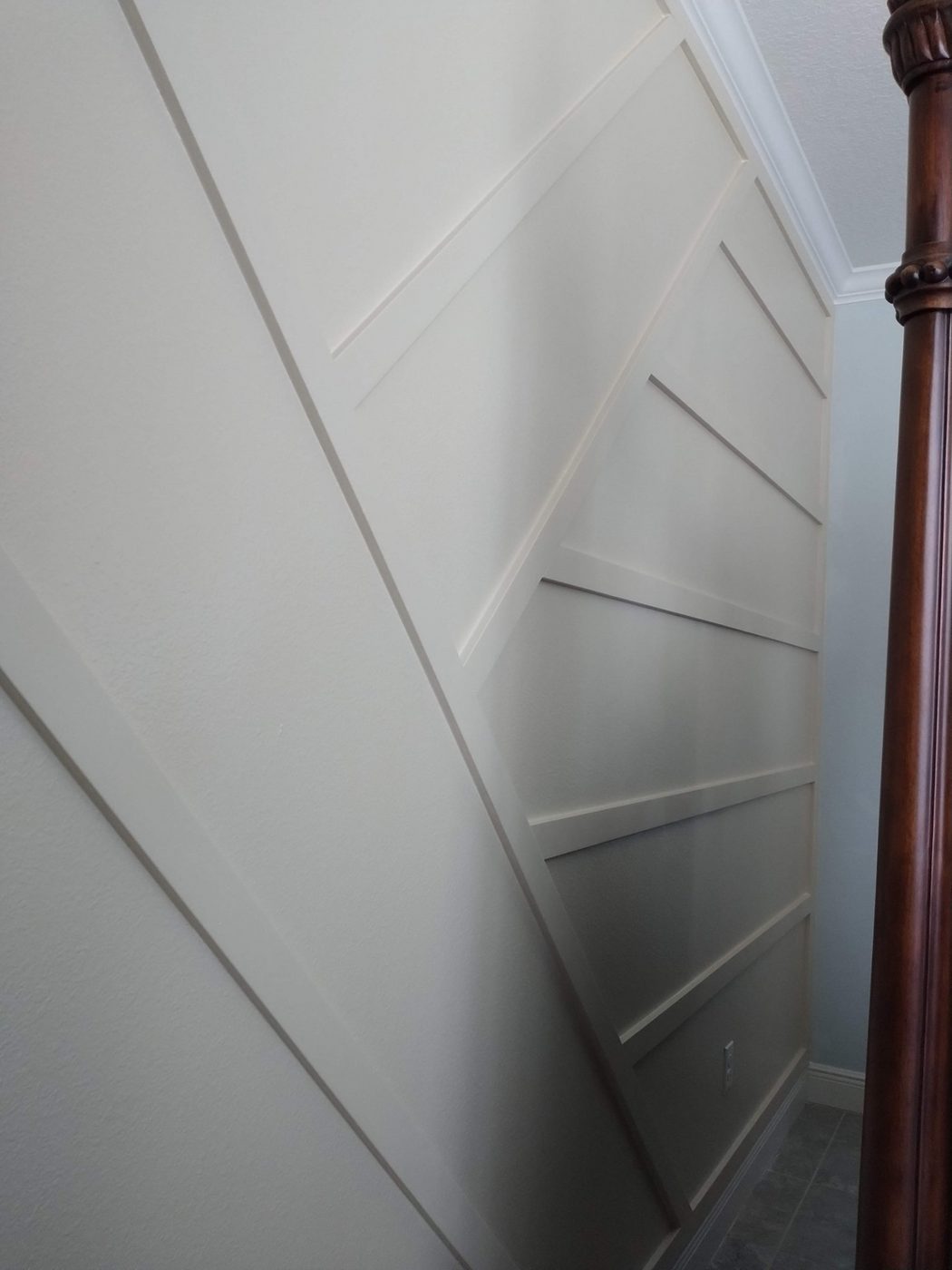Close-up of a light chevron accent wall
